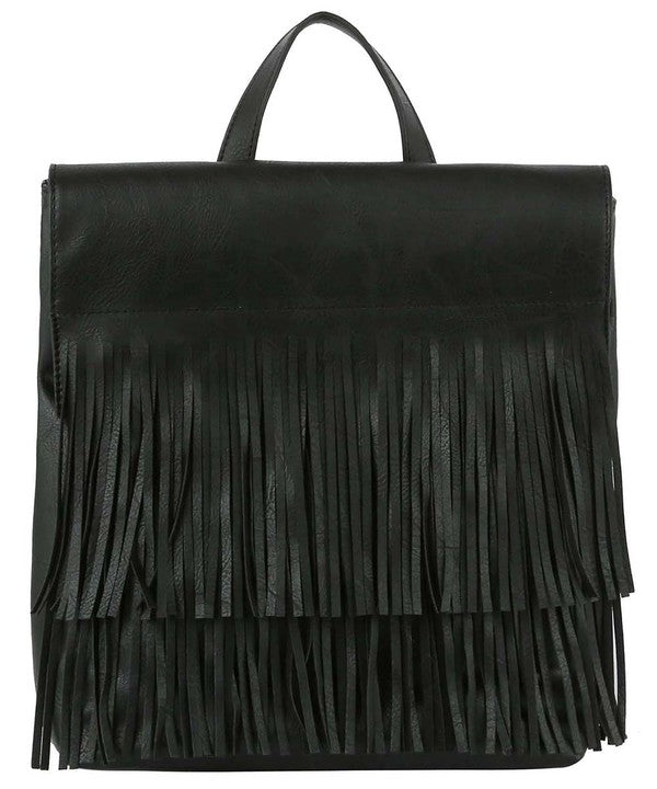 black leather fringe backpack Faux Mini Victorias Secret VS Black Faux