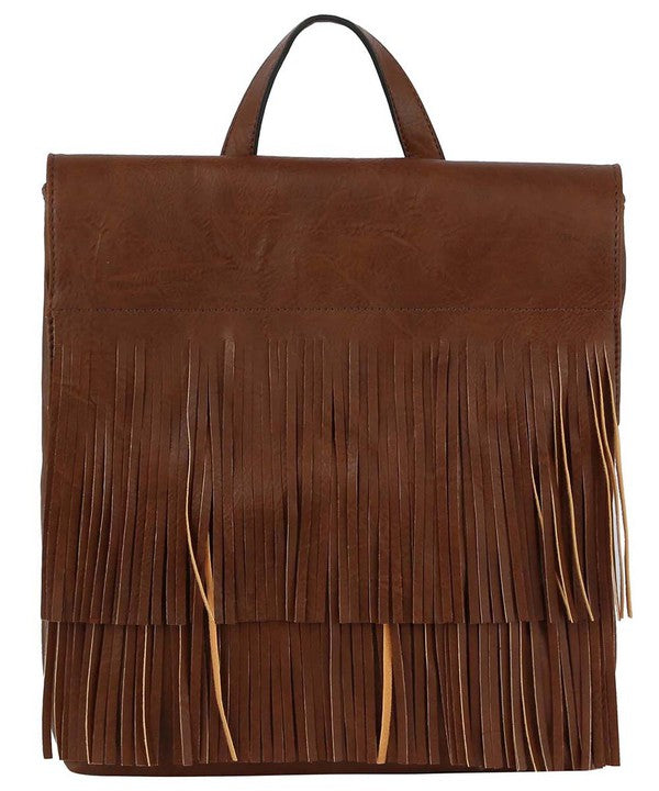 The Backpack Large Brown Short Fringe — Classic Boho Bags