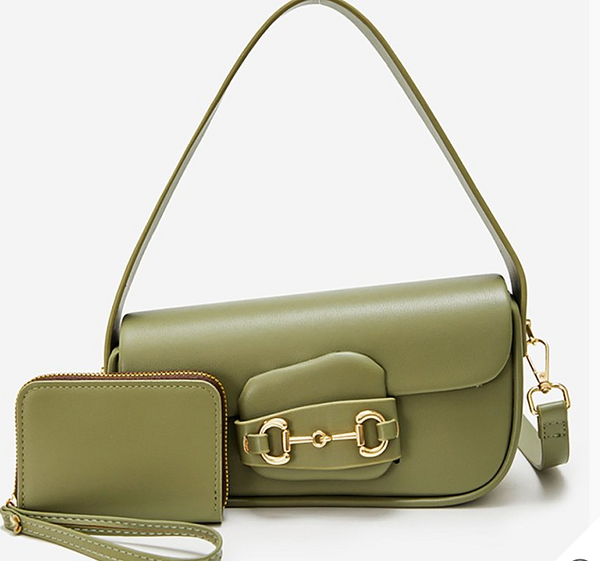 2 Pc Olive Handbag Set